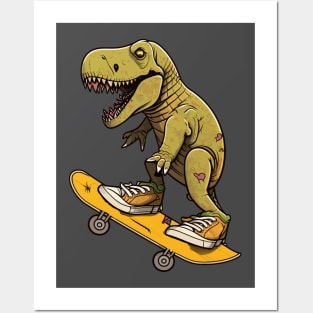 dinosaur skating Trex Posters and Art